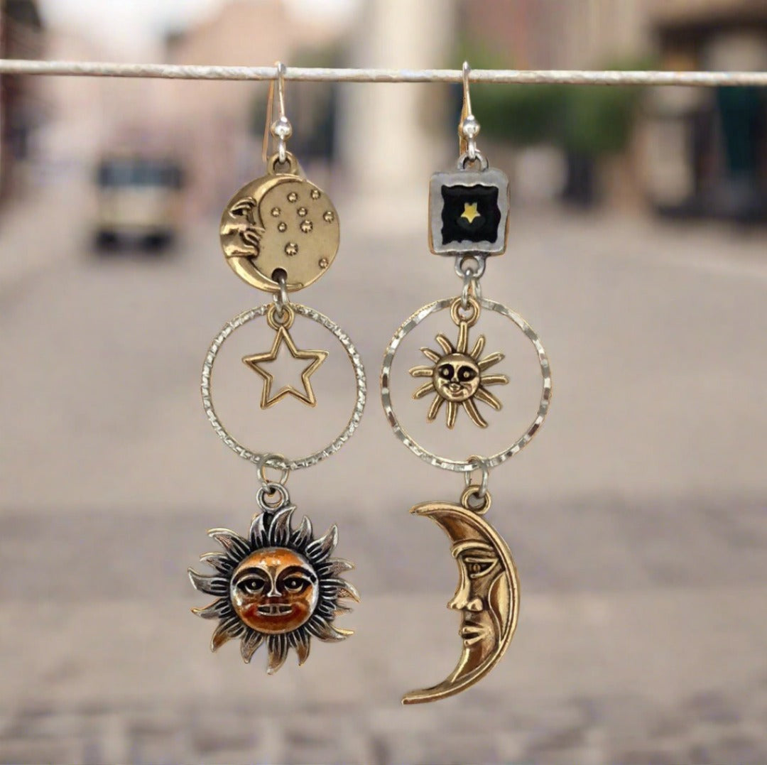 Sun Moon and Star Drop Earrings - Cheeky Goddess