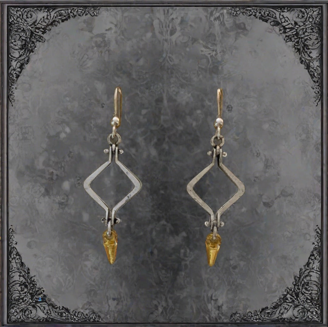 Silver Hinged Diamond Shaped Earrings with Gold Accent - Cheeky Goddess