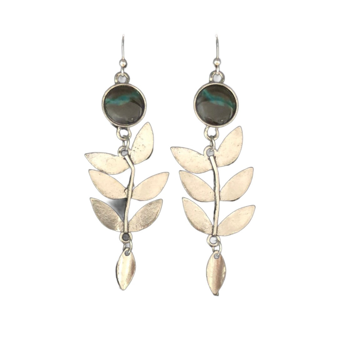 Leaf Stem Drop Earrings with Blueish Accent - Cheeky Goddess