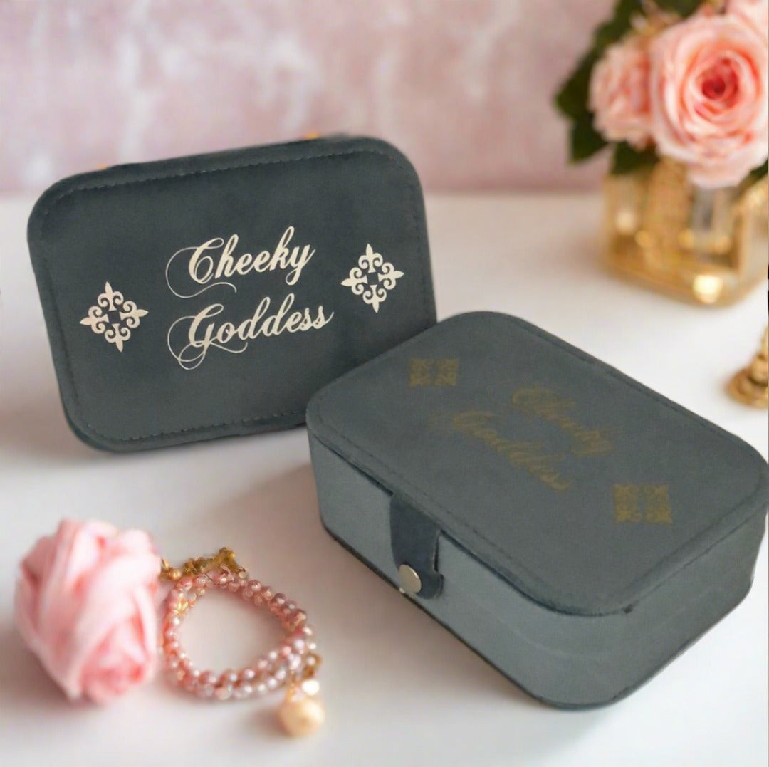 Custom Name Velvet Jewellery Box - Light Blue - Personalized Gifts for Her - For Dresser or Travel - Cheeky Goddess