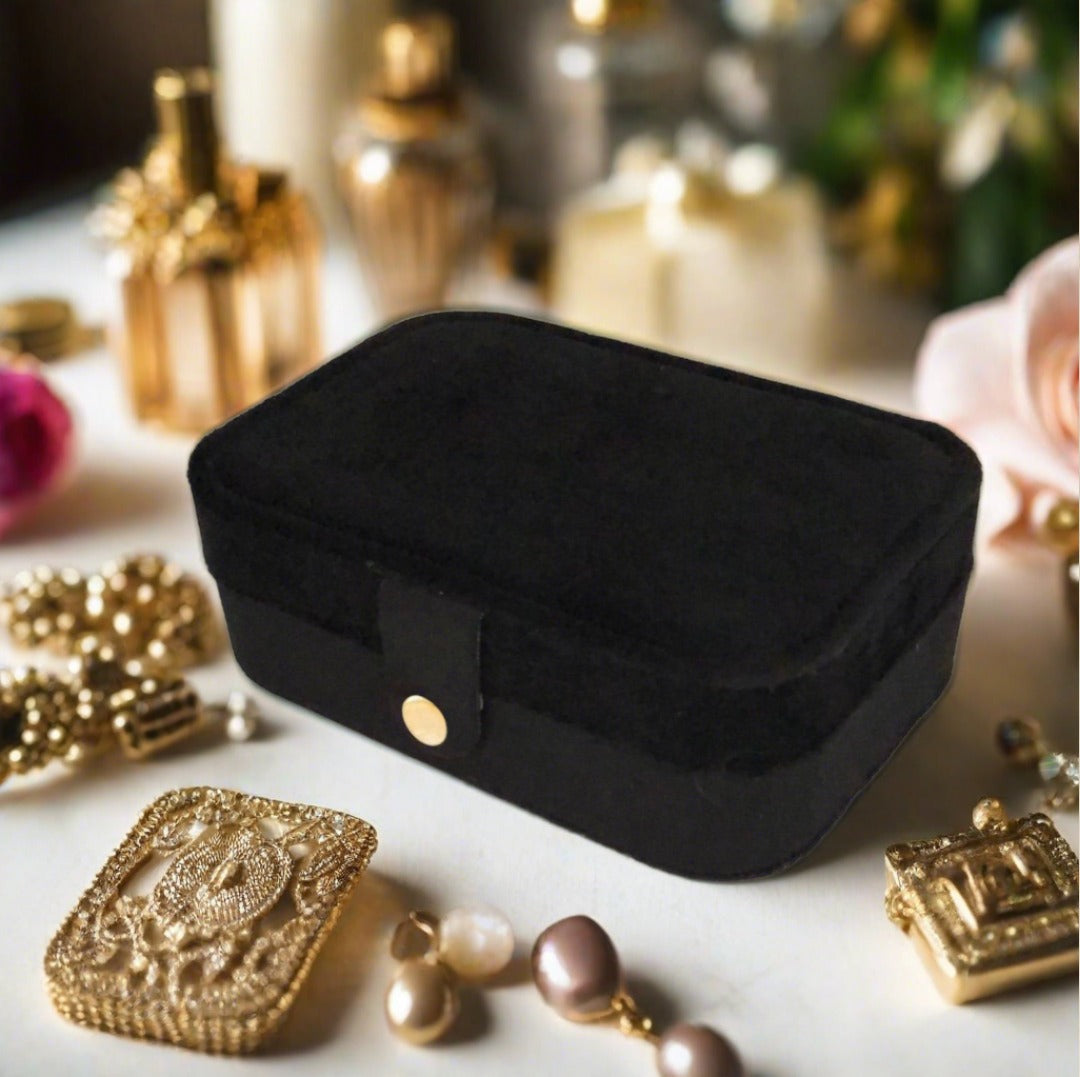 Velvet Jewellery Box - Plain - Black - For Dresser or Travel - Cheeky Goddess