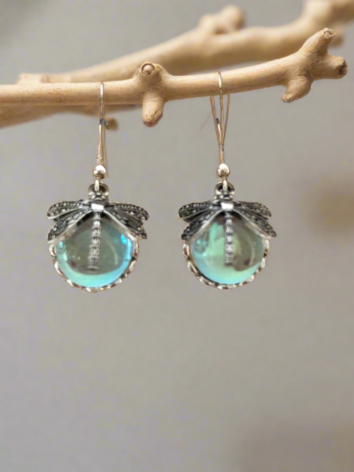 Dragonfly on Half Round Glass Earrings - Cheeky Goddess