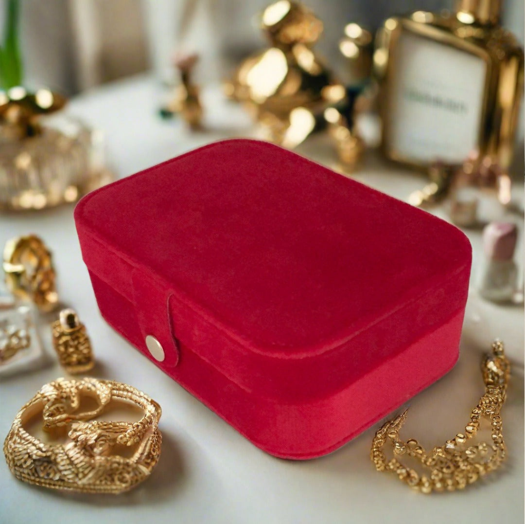 Velvet Jewellery Box - Plain - Red - For Dresser or Travel - Cheeky Goddess