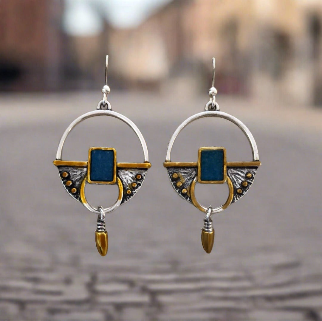 Circular Drop Earrings with Gold and Blue Accents - Cheeky Goddess