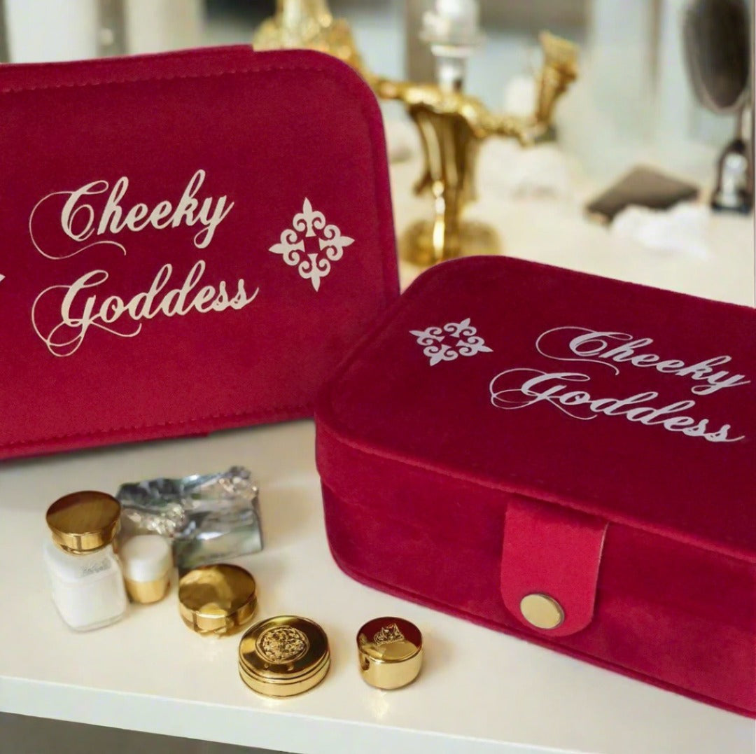 Custom Name Velvet Jewellery Box - Red - Personalized Gifts for Her - For Dresser or Travel - Cheeky Goddess