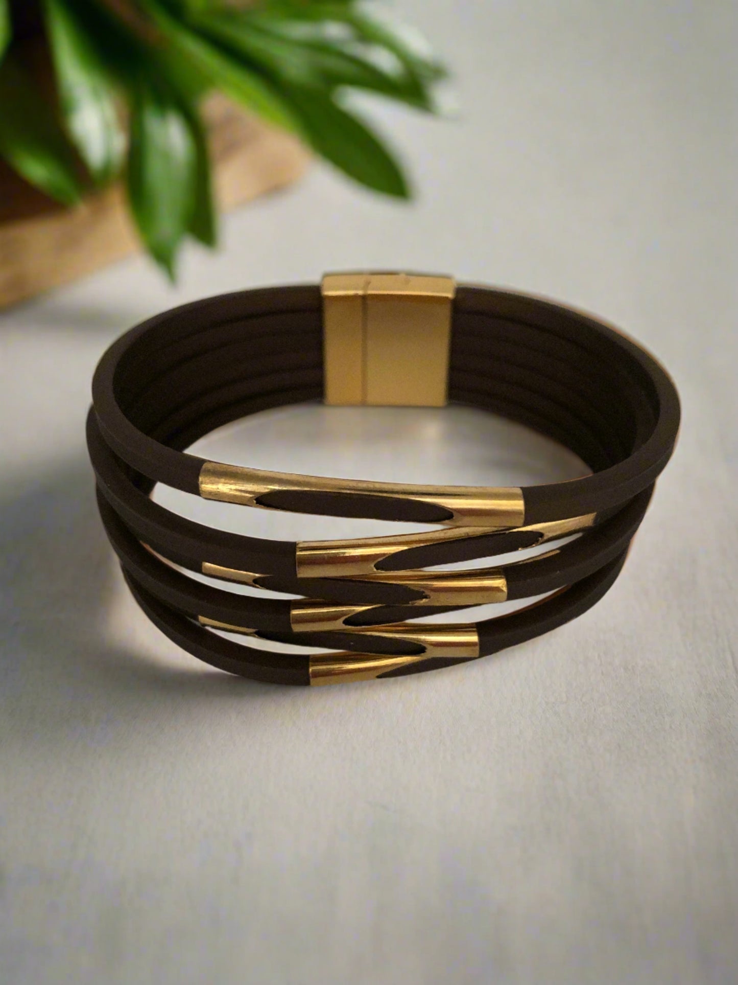 Brown with Gold Accents Magnetic Clasp Bracelet - Cheeky Goddess