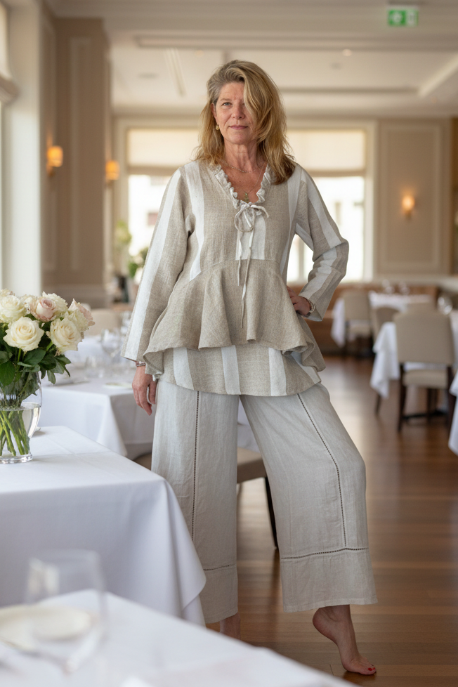 Napoleon Linen Blend Top in Cream - ML Size 14 to 16 - LAST ONE