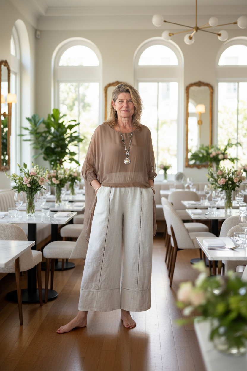 Saphina Linen Pants in Latte