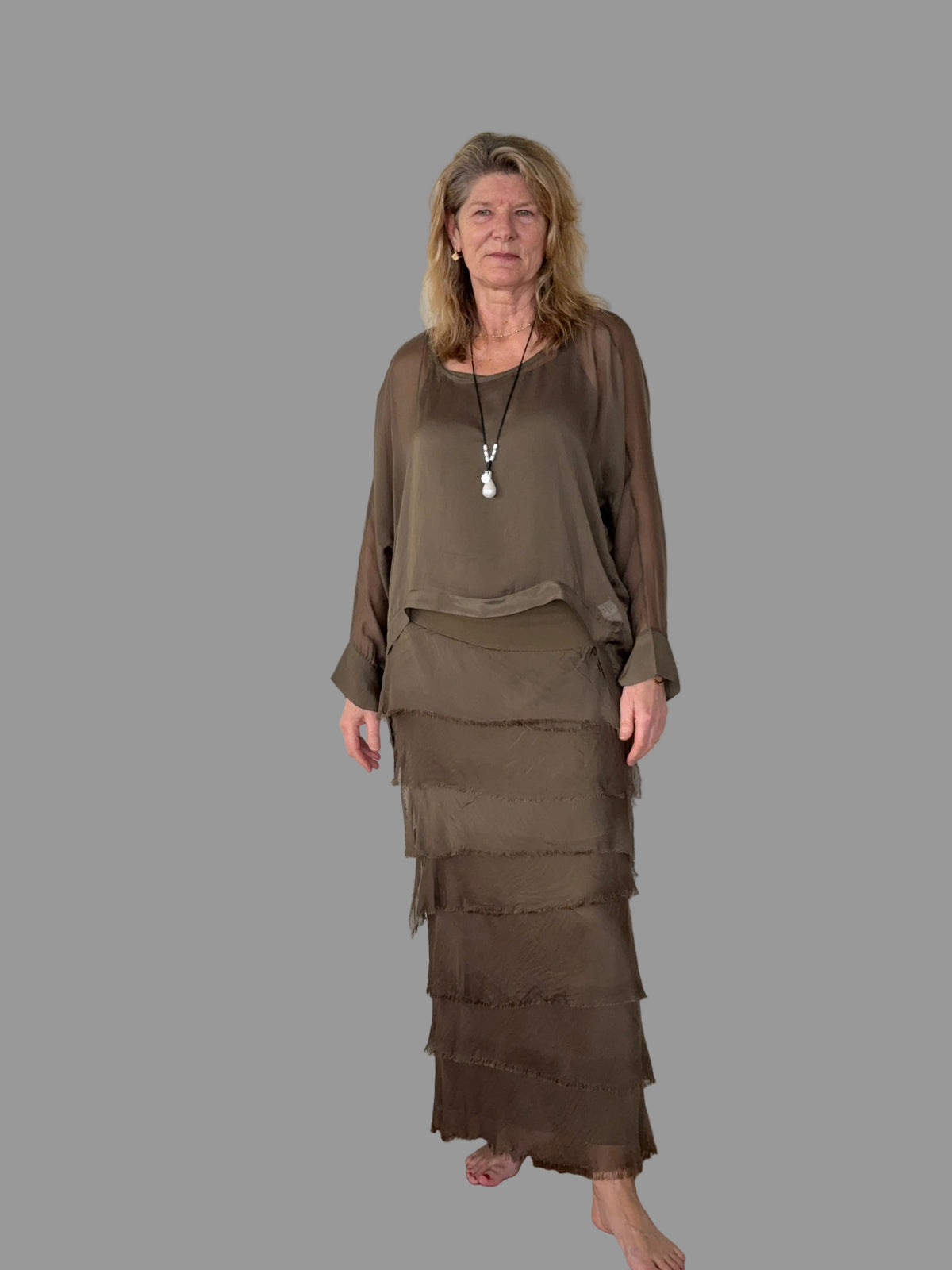 Fifi Silk Skirt in Moss Green