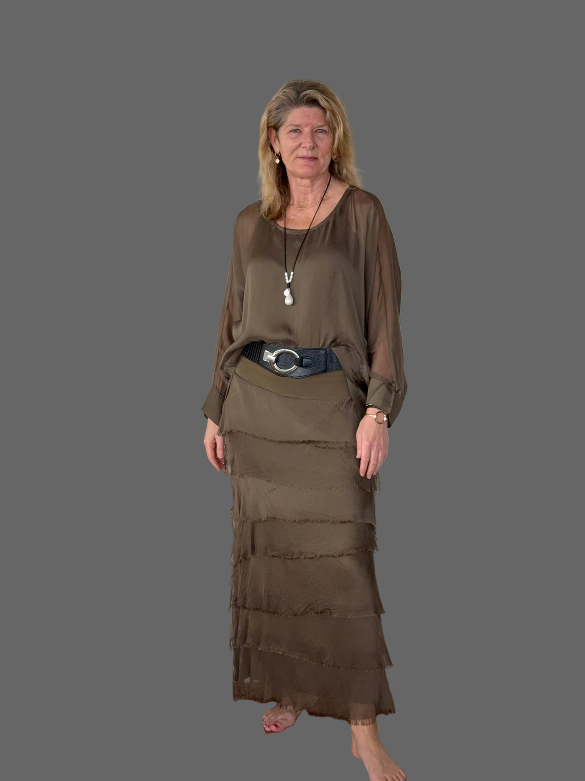 Fifi Silk Skirt in Moss Green