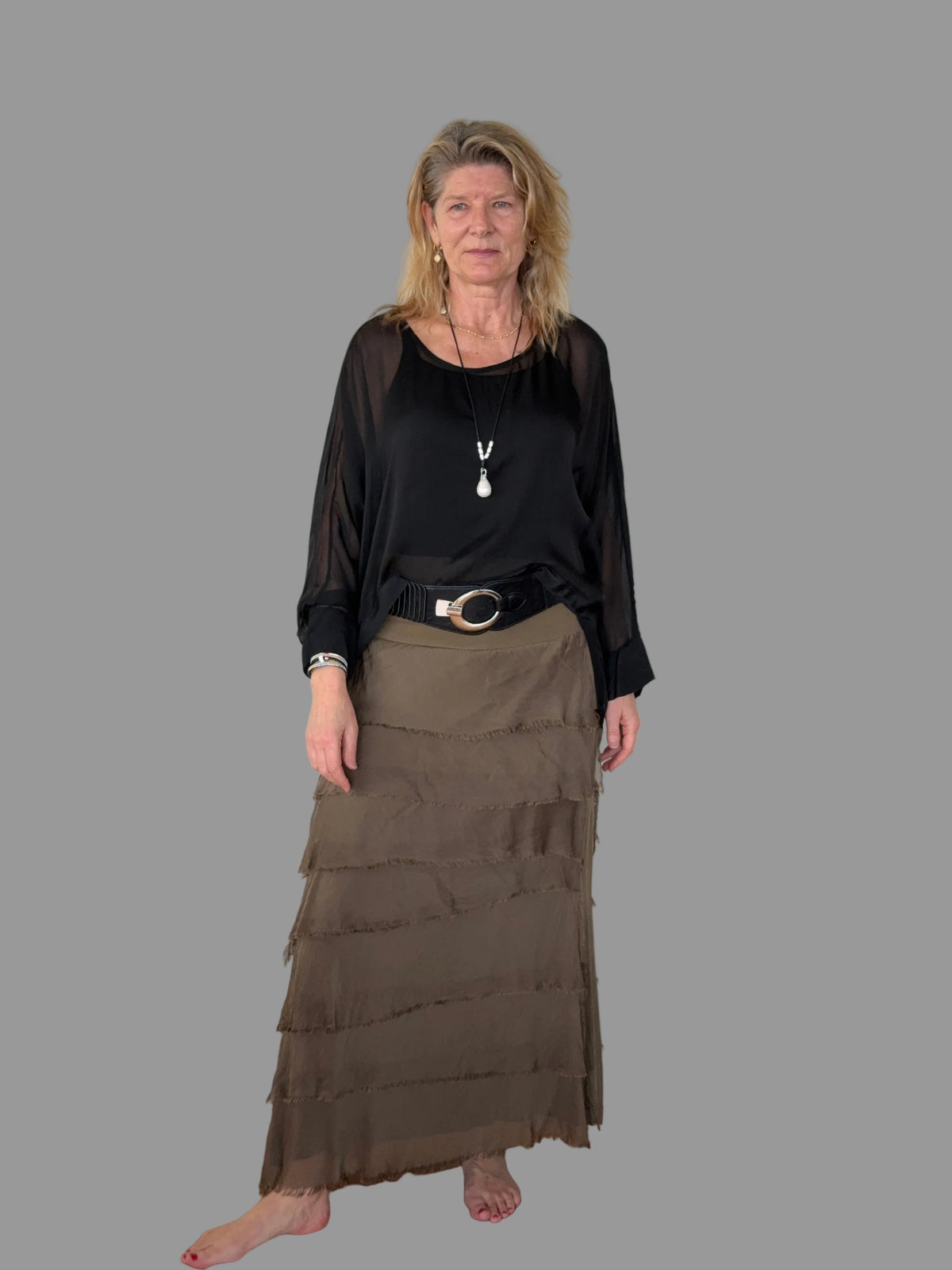 Fifi Silk Skirt in Moss Green