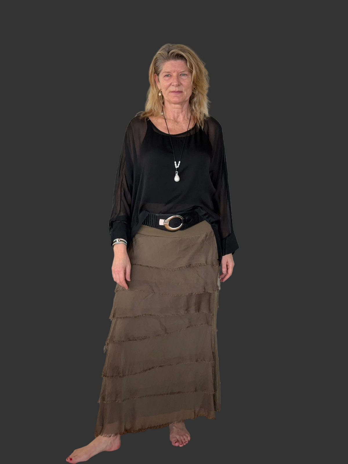 Fifi Silk Skirt in Moss Green