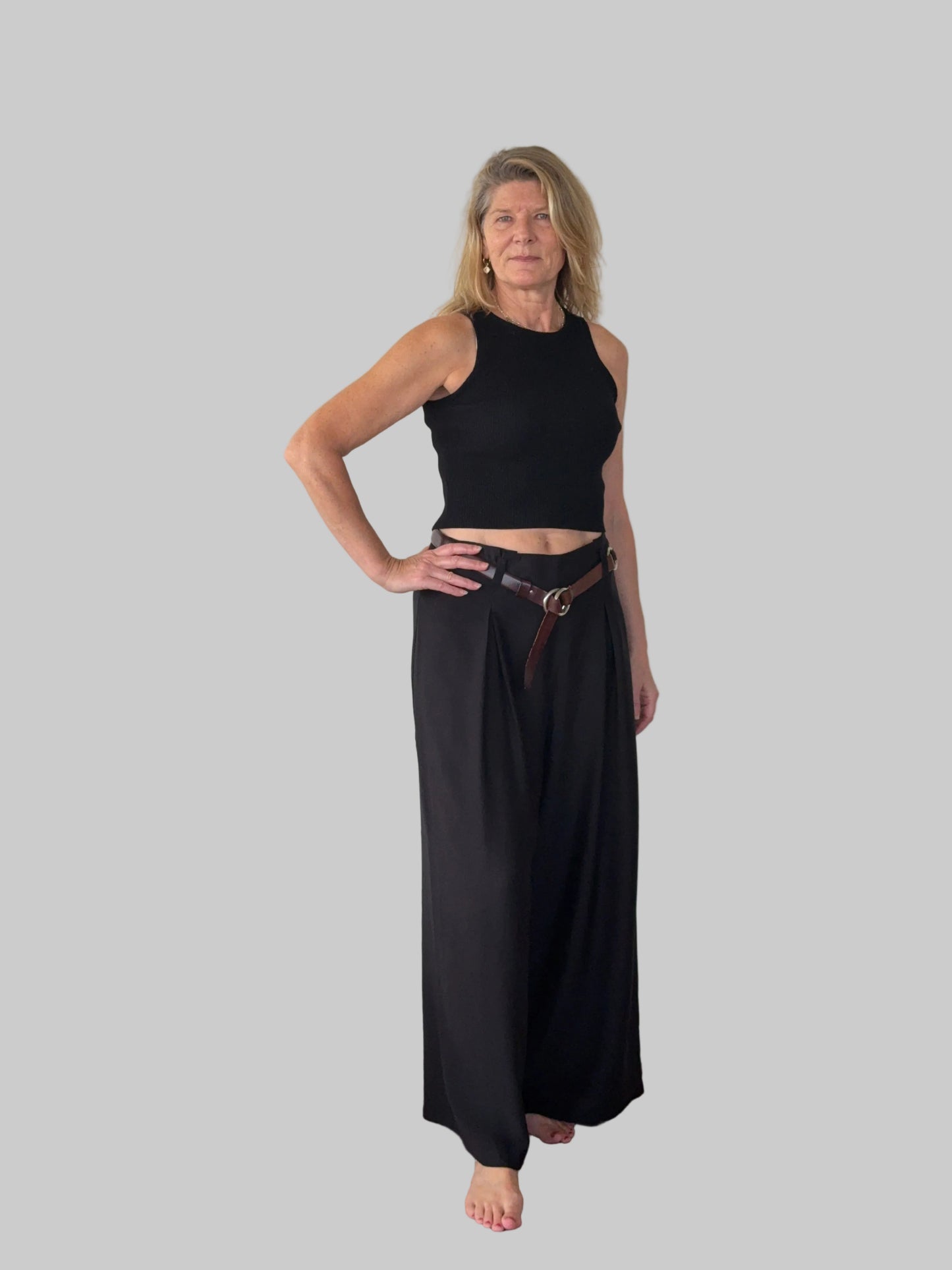 Women's black ribbed high neck tank top - elegant everyday wear that doesn't show visible sweat marks - Cheeky Goddess Australia
