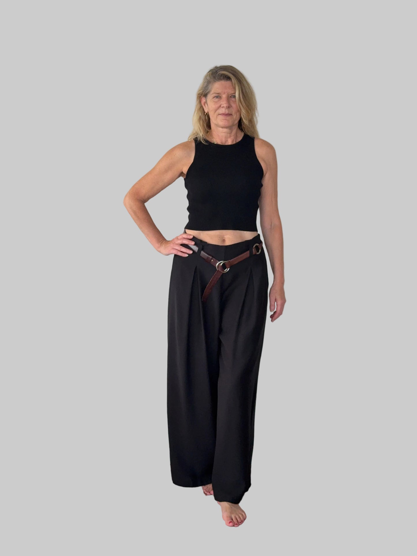 Women's black ribbed high neck tank top - elegant everyday wear that doesn't show visible sweat marks - Cheeky Goddess Australia