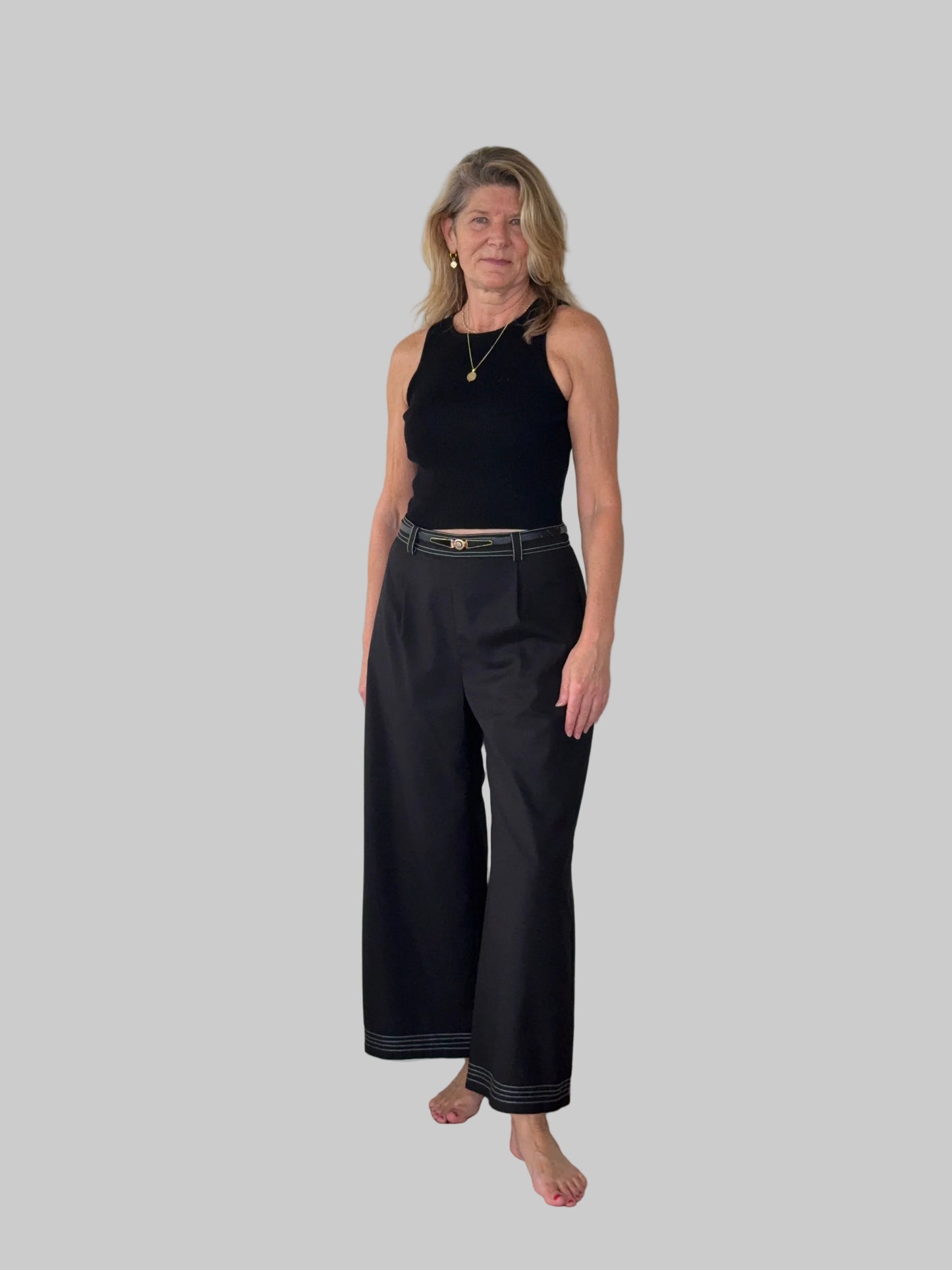 Women's black ribbed high neck tank top - elegant everyday wear that doesn't show visible sweat marks - Cheeky Goddess Australia