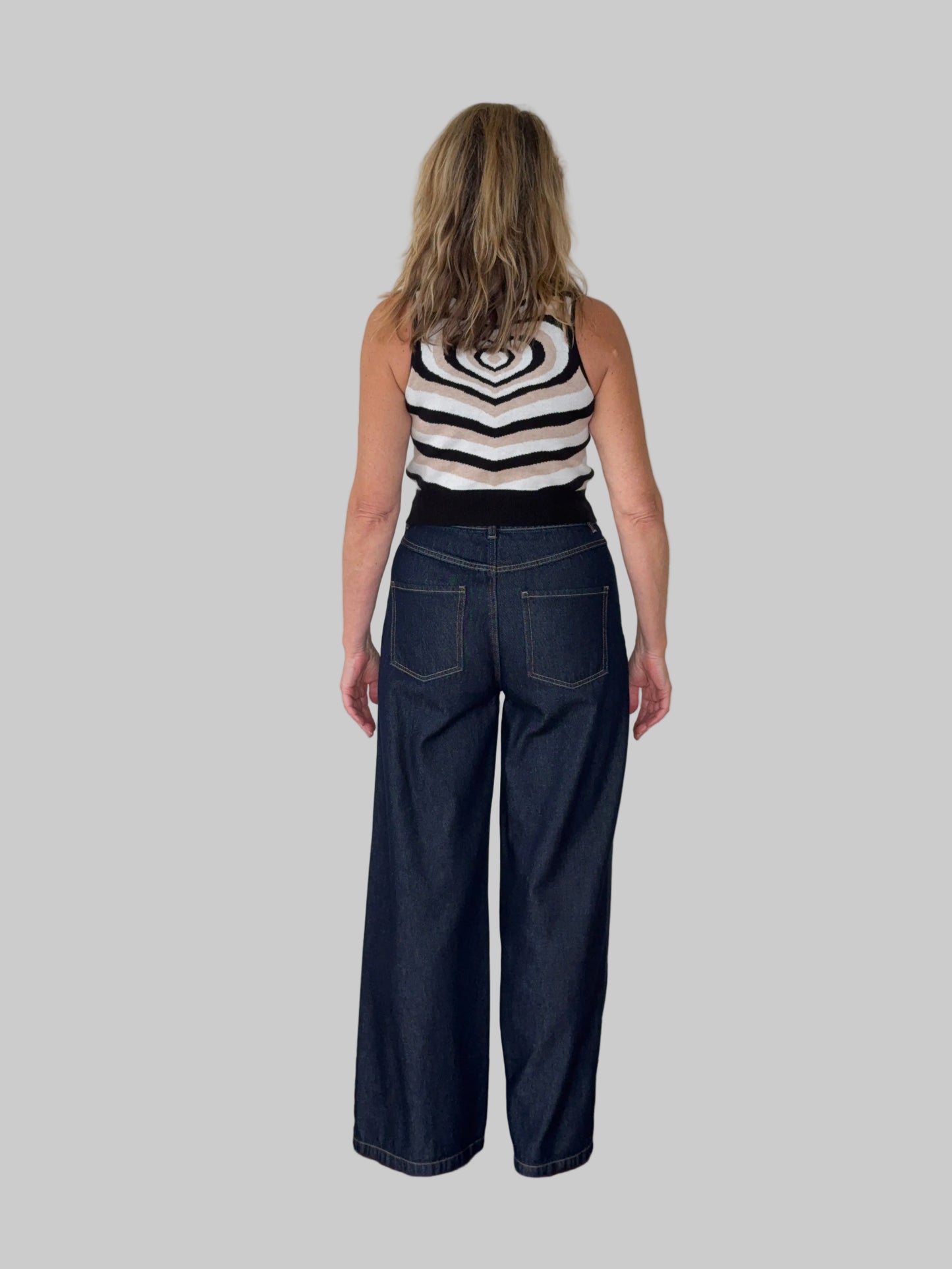 Heart print knit top styled with wide leg denim back view - women's fashion Australia - Cheeky Goddess