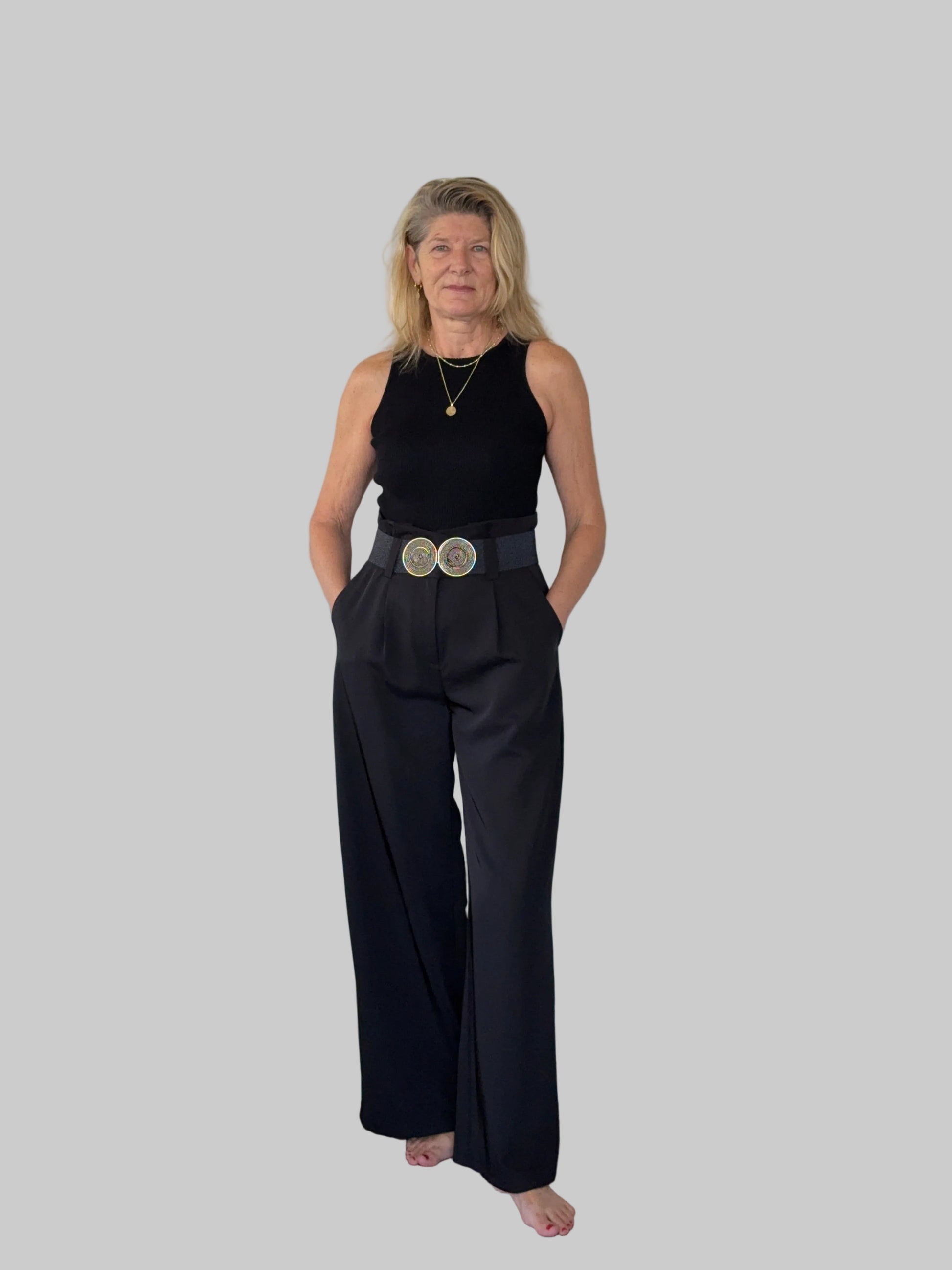 Women's black ribbed high neck tank top - elegant everyday wear that doesn't show visible sweat marks - Cheeky Goddess Australia