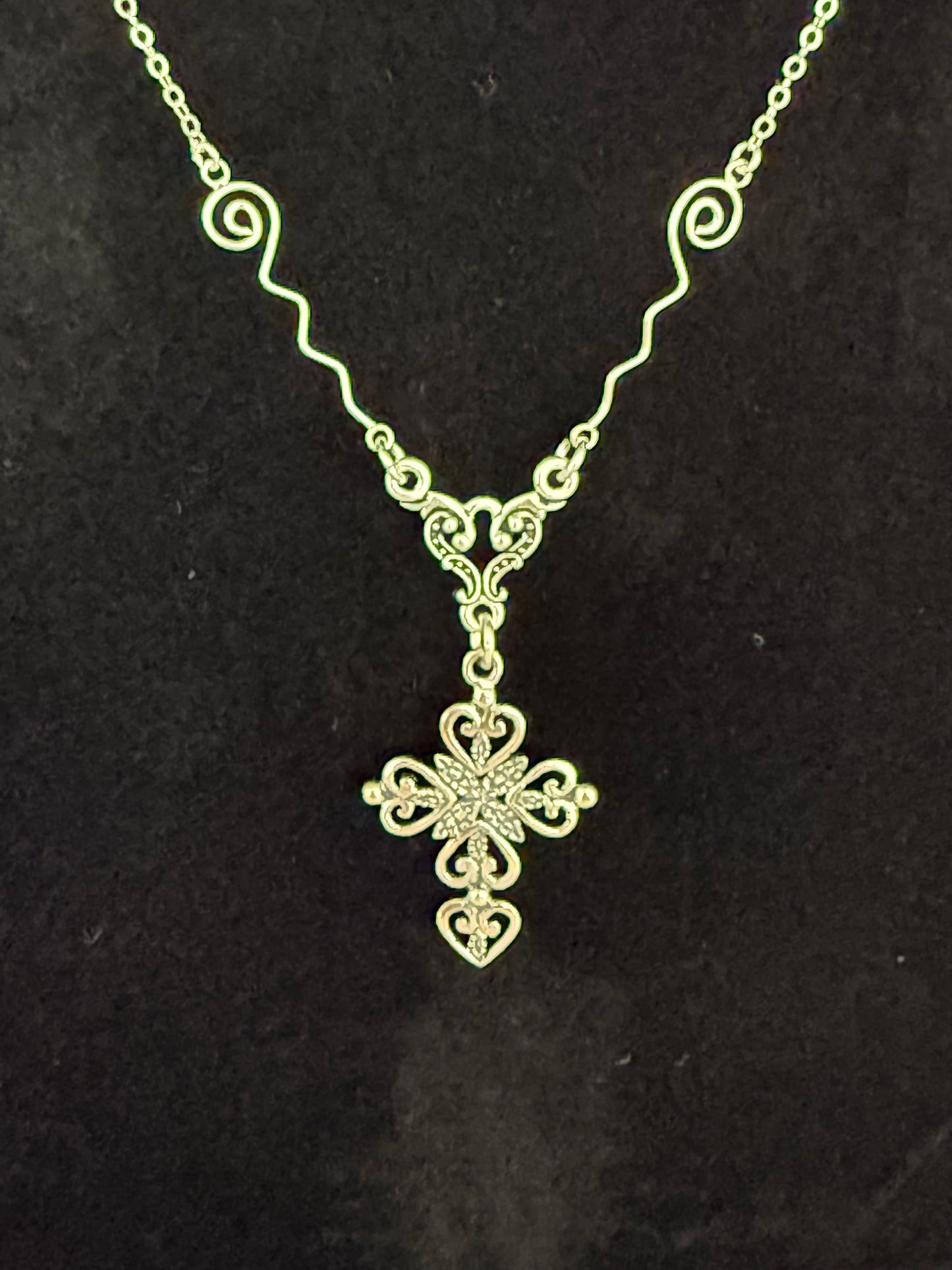 Cross Heart and Spiral Sterling Silver Necklace