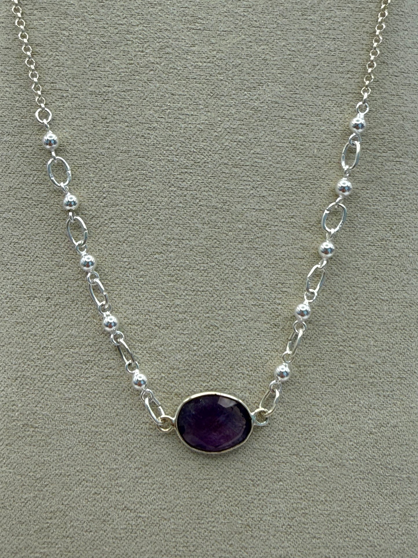 Amethyst Necklace with 5 Balls 17”