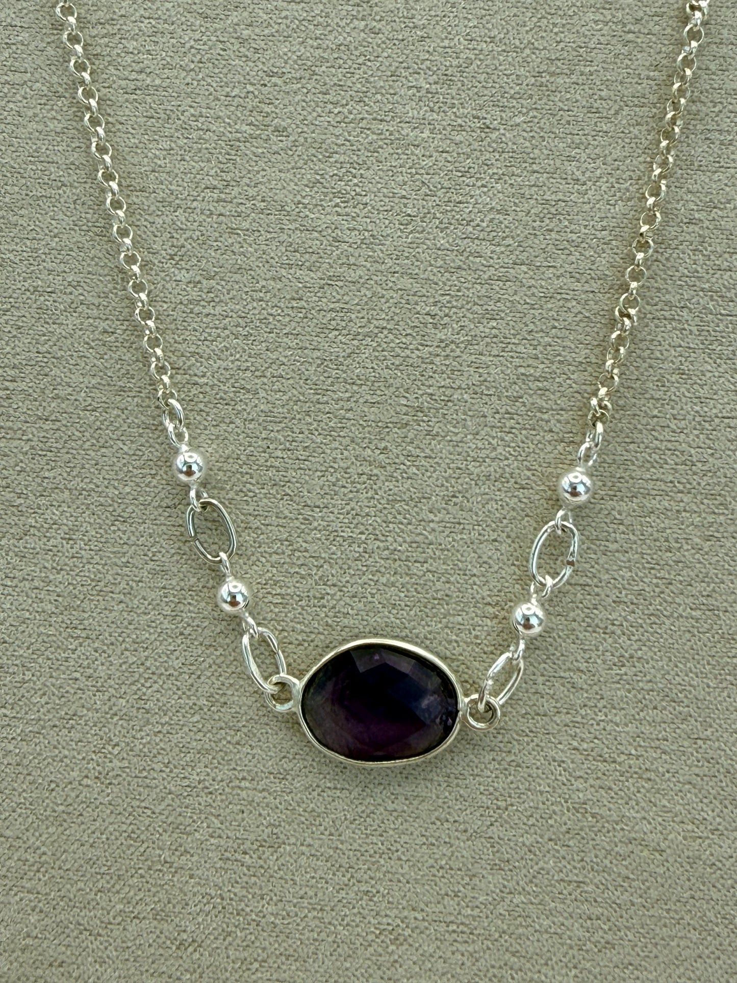 Amethyst Necklace with 2 Balls - Sterling Silver
