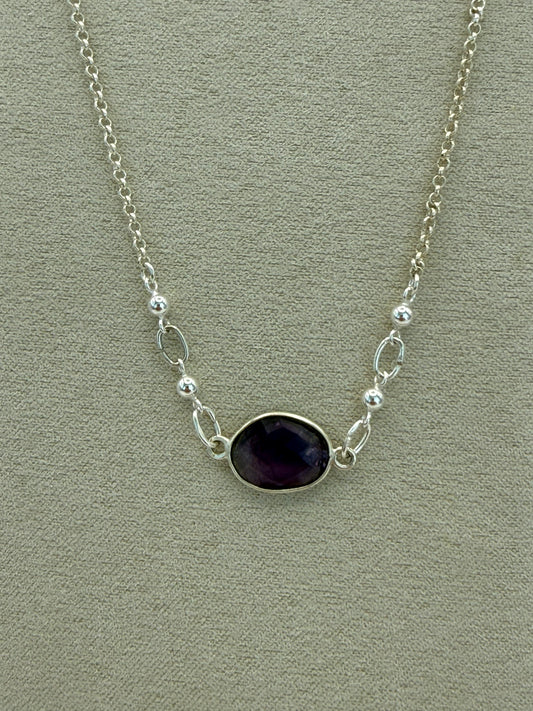 Amethyst Necklace with 2 Balls - Sterling Silver
