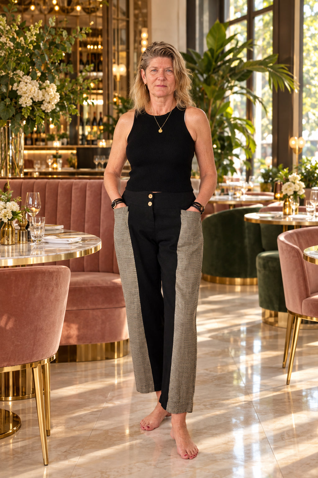 Carey Linen Blend Pant in Onyx