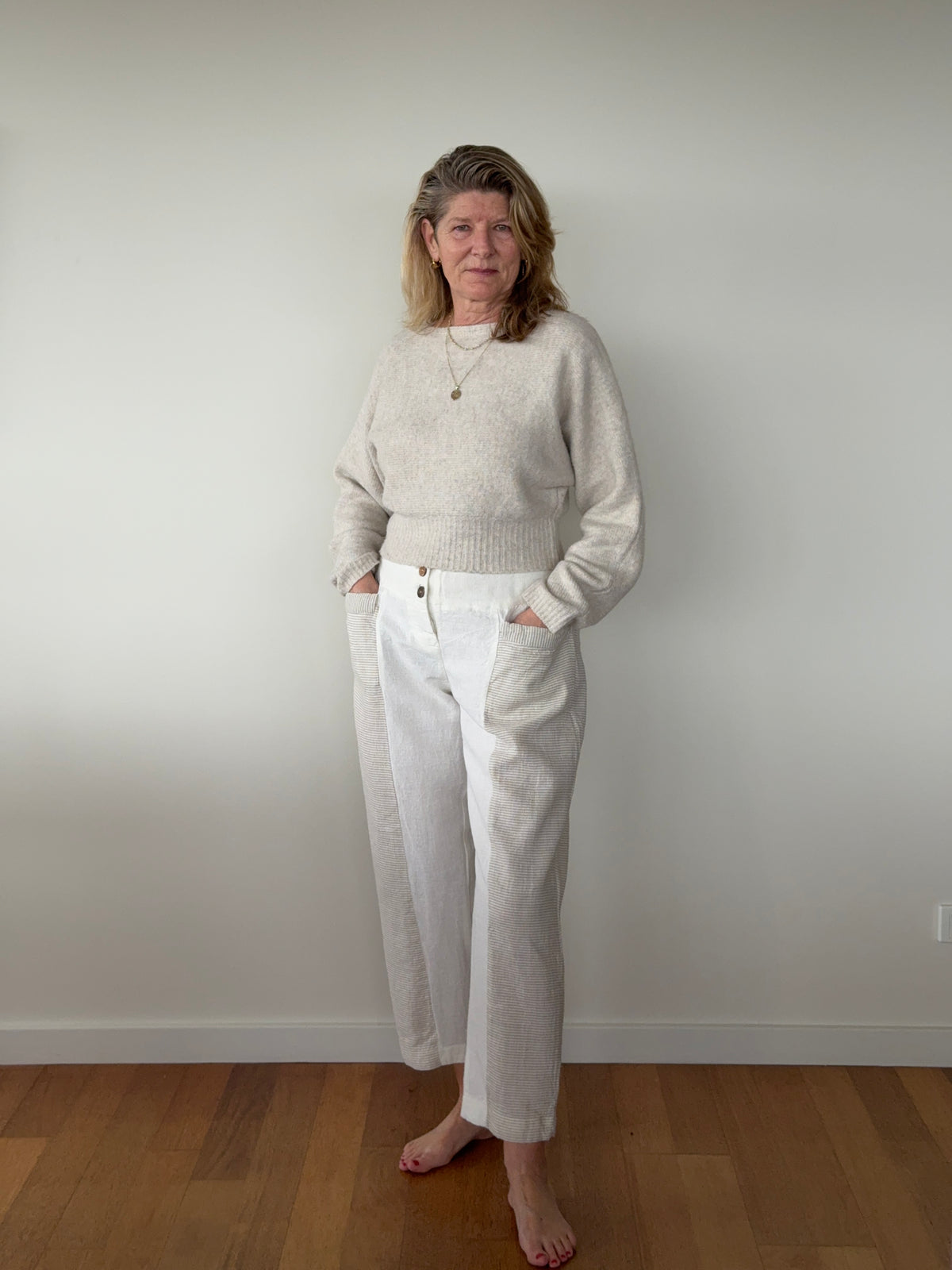 Carey Linen Blend Pant in Cream