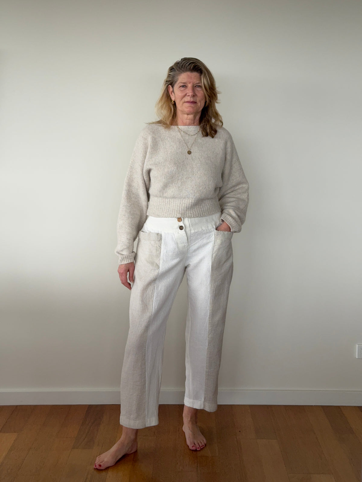 Carey Linen Blend Pant in Cream