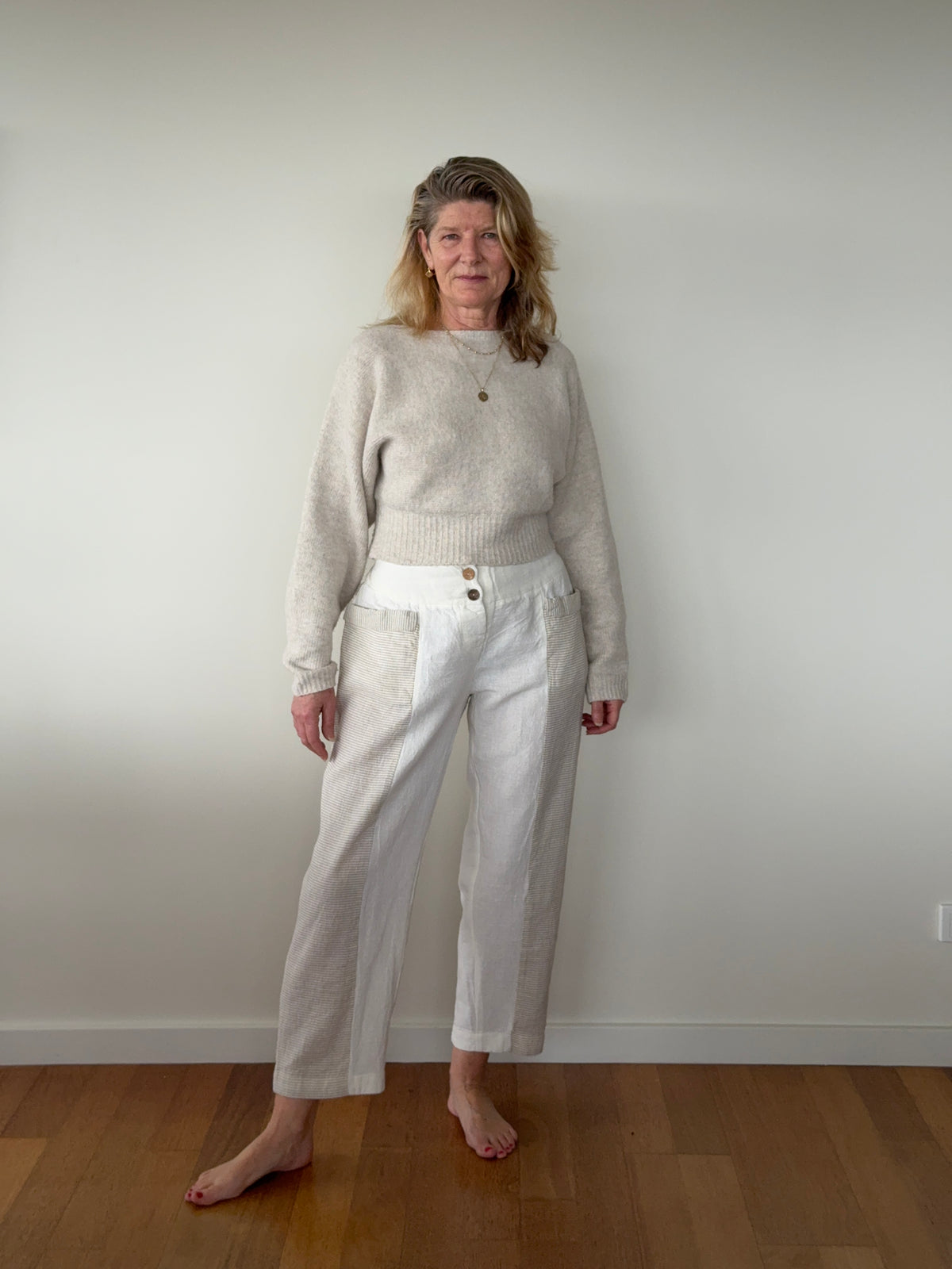 Carey Linen Blend Pant in Cream