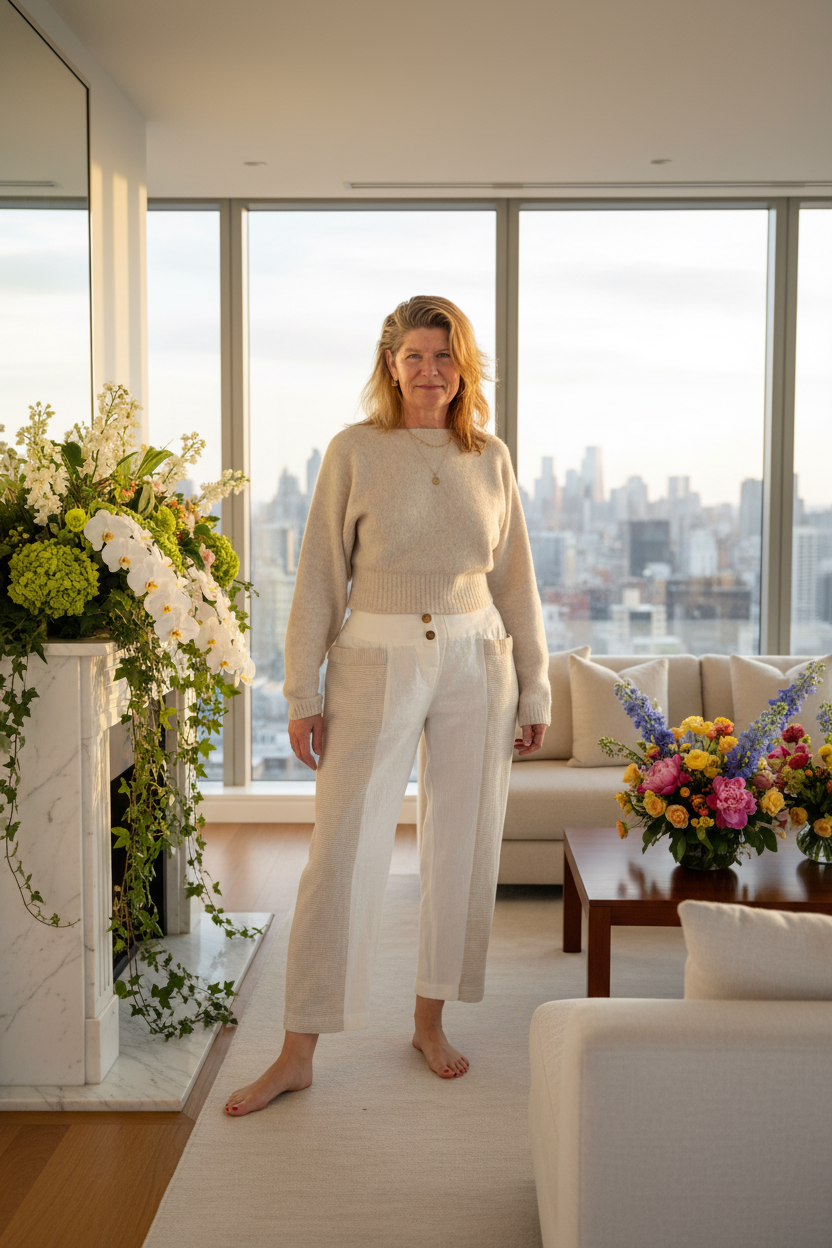 Carey Linen Blend Pant in Cream