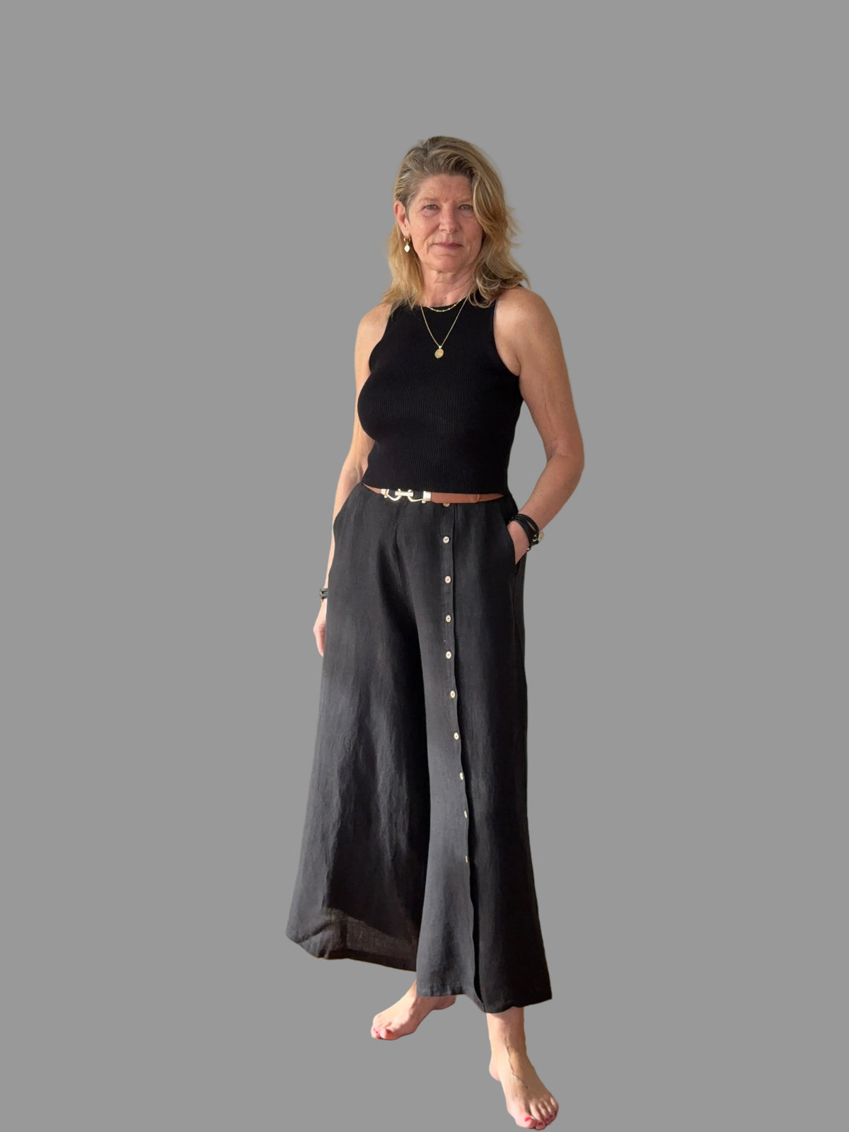 Clair Linen Pants in Onyx