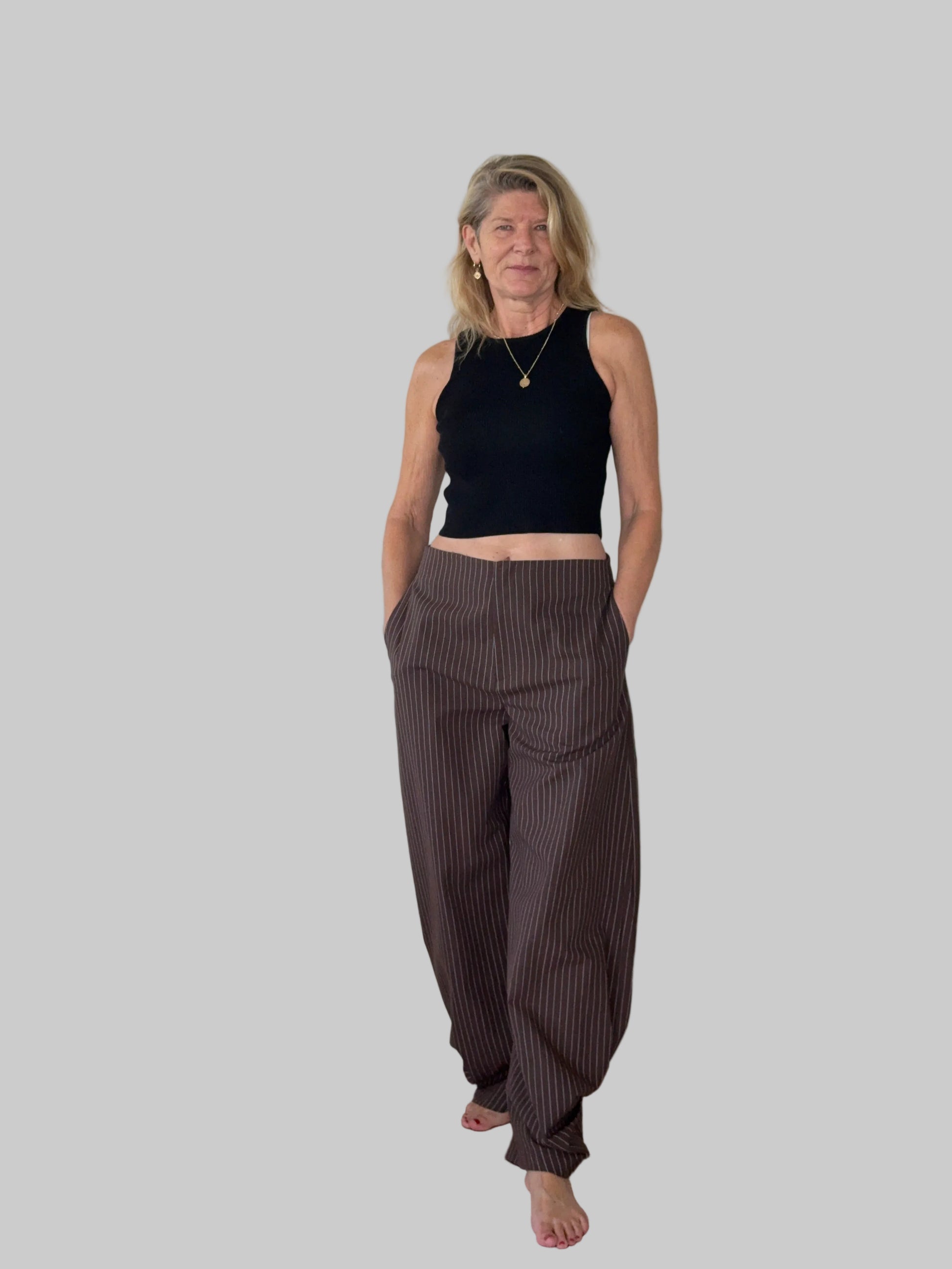 Brown linen barrel pants for women relaxed fit - Vida size 14 - Cheeky Goddess Australia