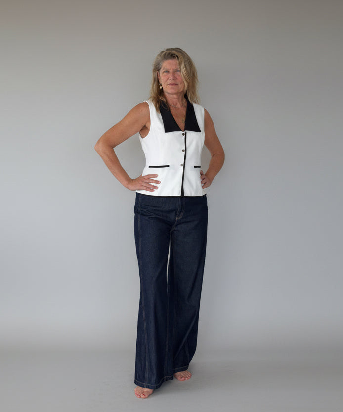 Black and white tailored vest for women doesn't show sweat - Vida size 14 - Cheeky Goddess Australia