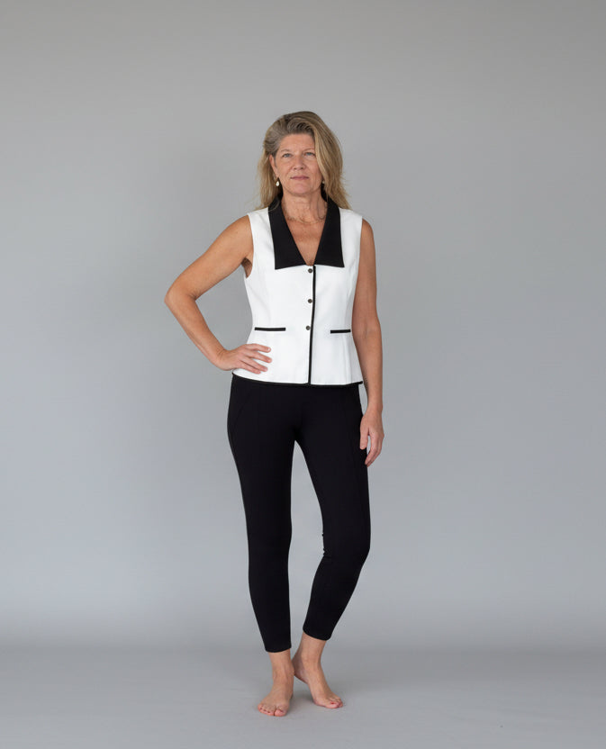 Black and white tailored vest for women doesn't show sweat - Vida size 14 - Cheeky Goddess Australia