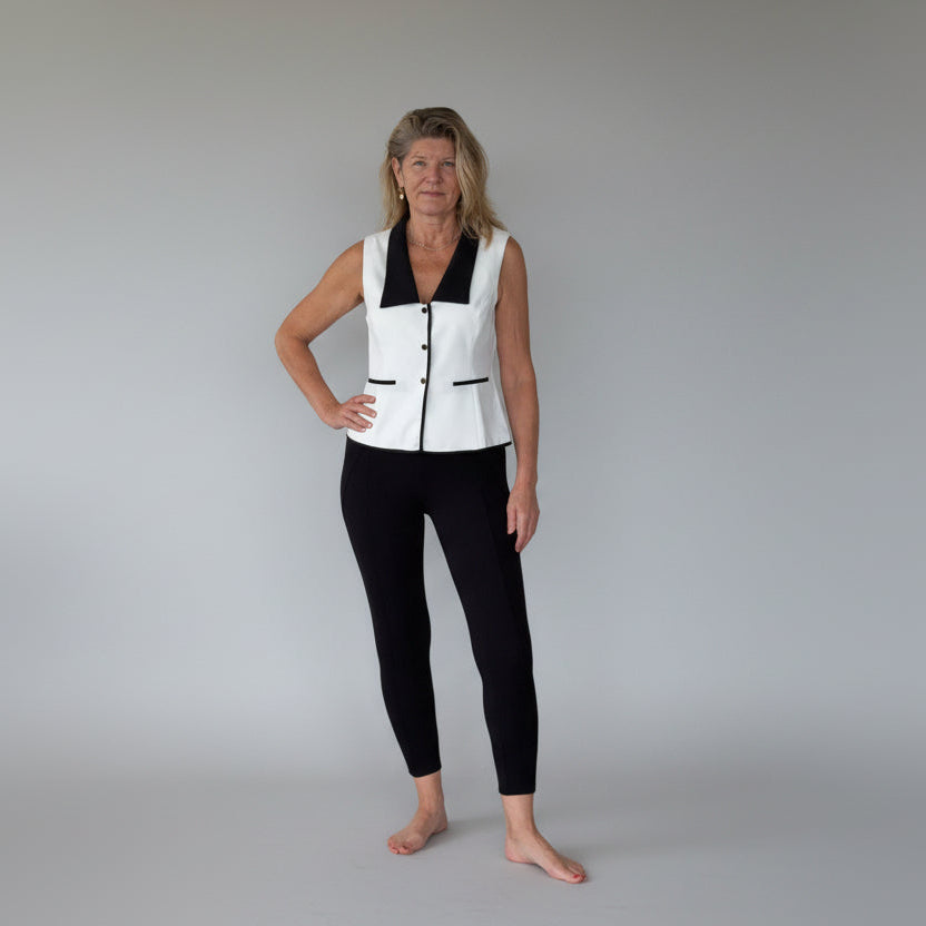 Black and white tailored vest for women doesn't show sweat - Vida size 14 - Cheeky Goddess Australia