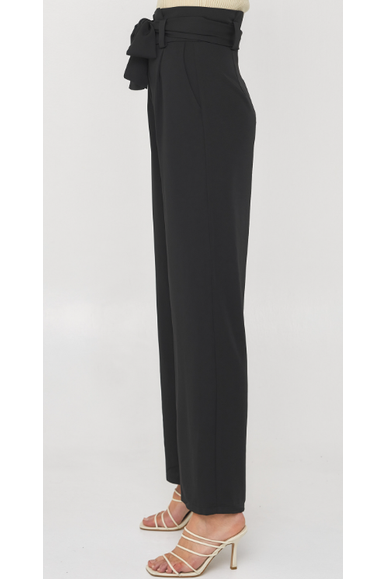 Paper Bag Waist Wide Leg Pants with Tie - Black - Cheeky Goddess