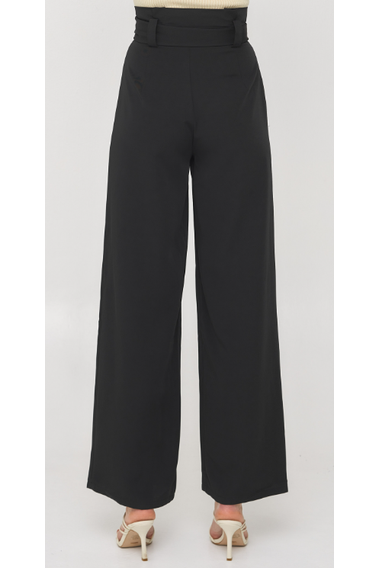 Paper Bag Waist Wide Leg Pants with Tie - Black - Cheeky Goddess