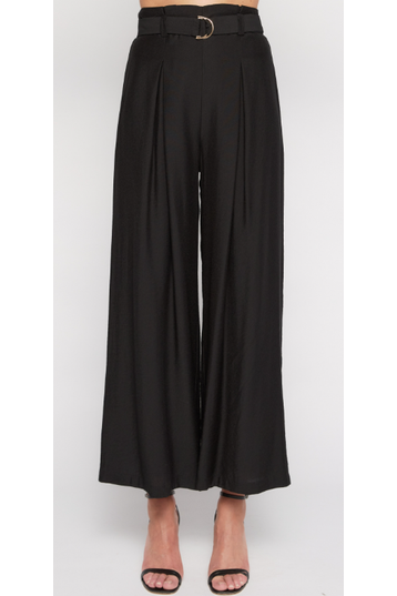 Paperbag Pleated Pants with D Ring Buckle - Black - Cheeky Goddess