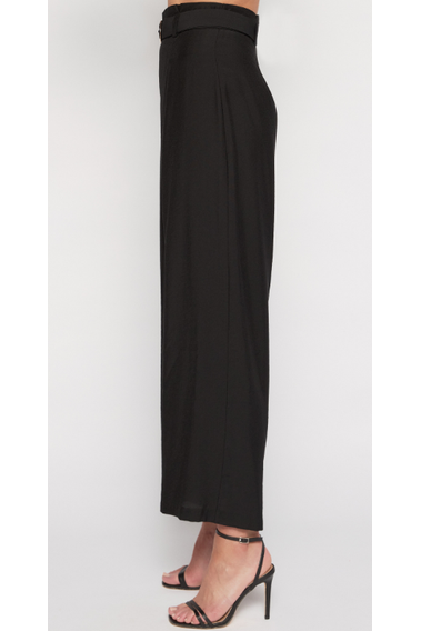 Paperbag Pleated Pants with D Ring Buckle - Black - Cheeky Goddess