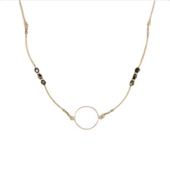 Necklace - Circle and Black Crystal - Sterling Silver - 17.5"
