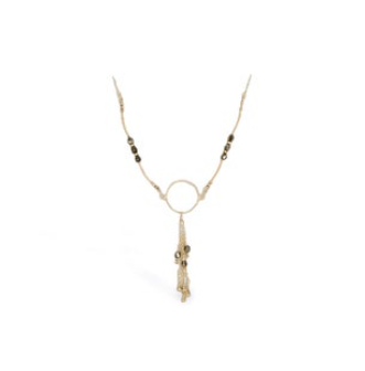 Necklace - Circle and Black Crystal - Sterling Silver - 17"