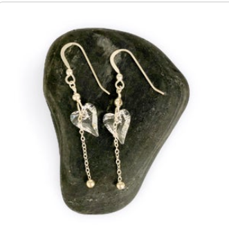Earrings - Swarovski Crystal Heart - Sterling Silver