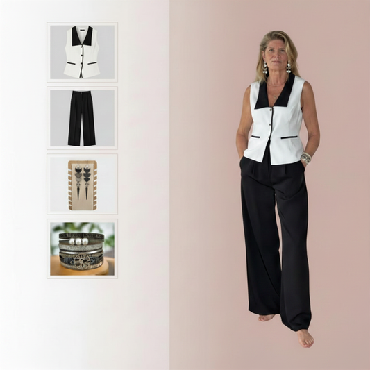 The Monochrome Magic Set - Vest, Pants, Earrings and Bracelet Set