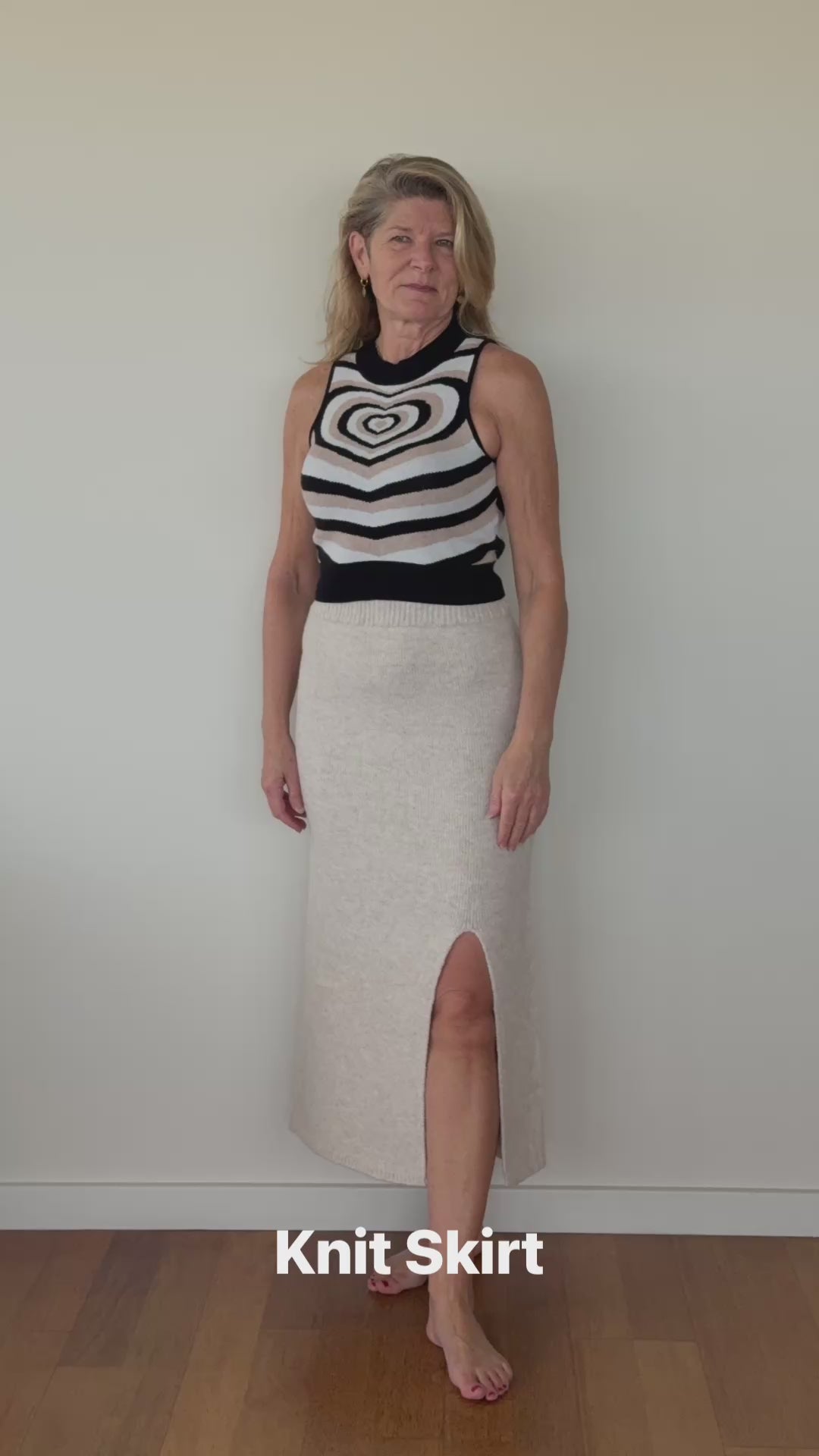 Oatmeal Soft Knit Midi Skirt with Front Split for Women Australia